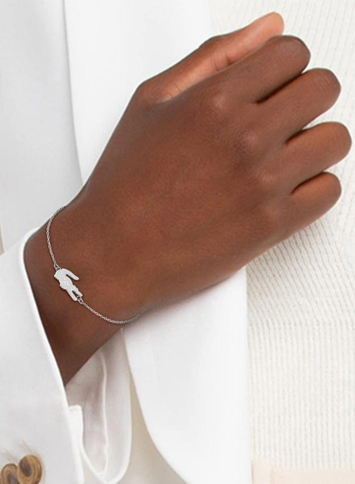 Lacoste Women's Silver-Tone Crocodile Logo Chain Bracelet