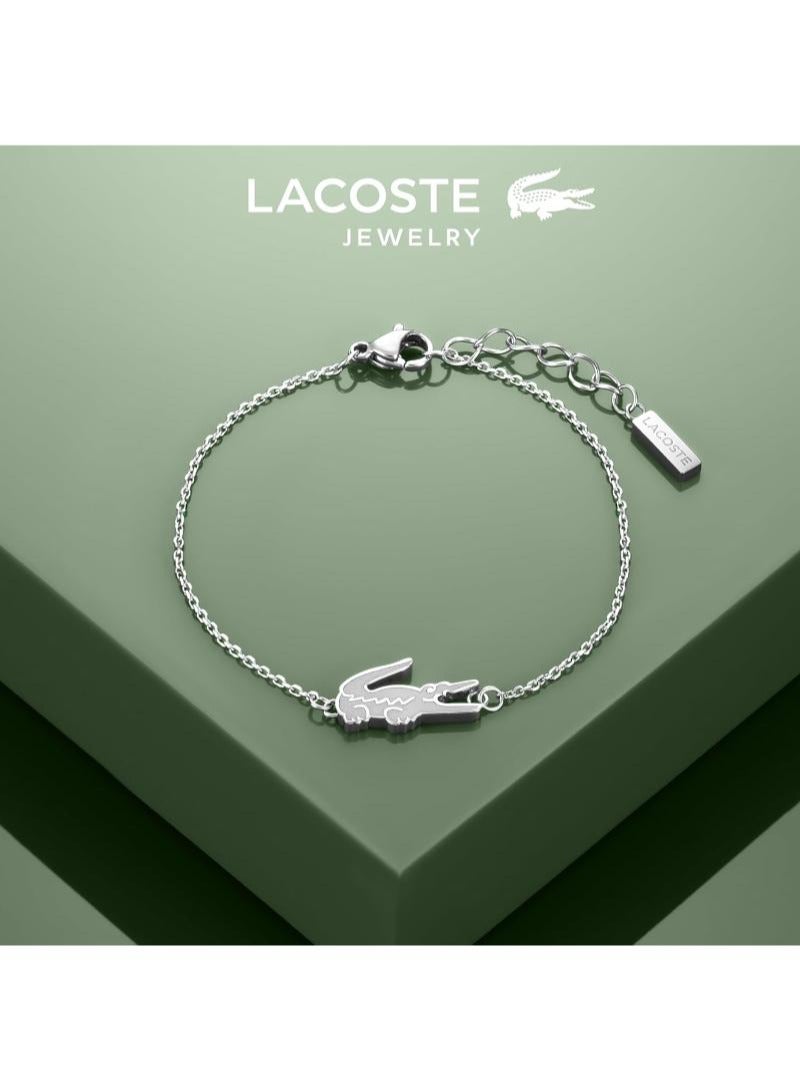 Lacoste Women's Silver-Tone Crocodile Logo Chain Bracelet