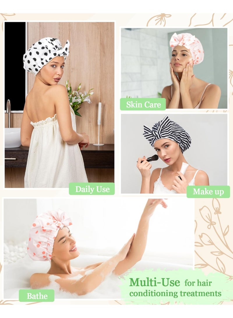 Luvruitaky Shower Cap Luxury Shower Caps for Women Reusable Waterproof Hair Cap for Shower with Adjustable Bowknot Hair Bath Cap (Pink) - Image 5
