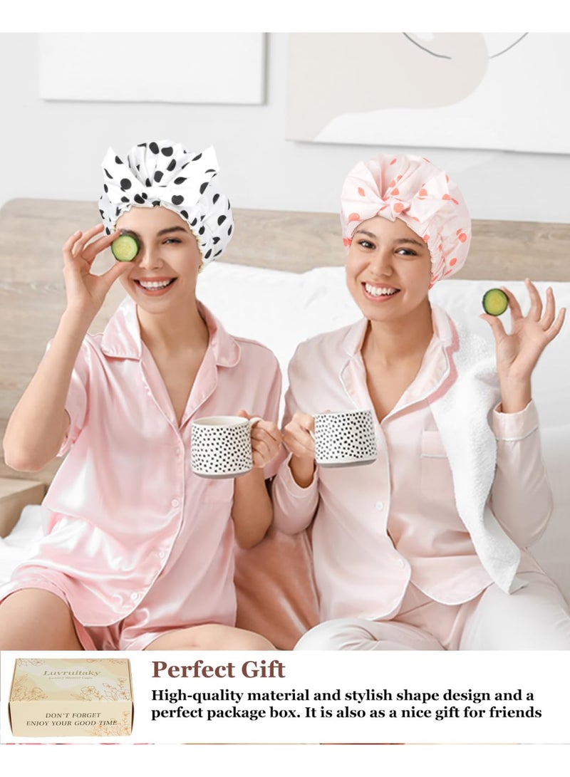 Luvruitaky Shower Cap Luxury Shower Caps for Women Reusable Waterproof Hair Cap for Shower with Adjustable Bowknot Hair Bath Cap (Pink) - Image 2