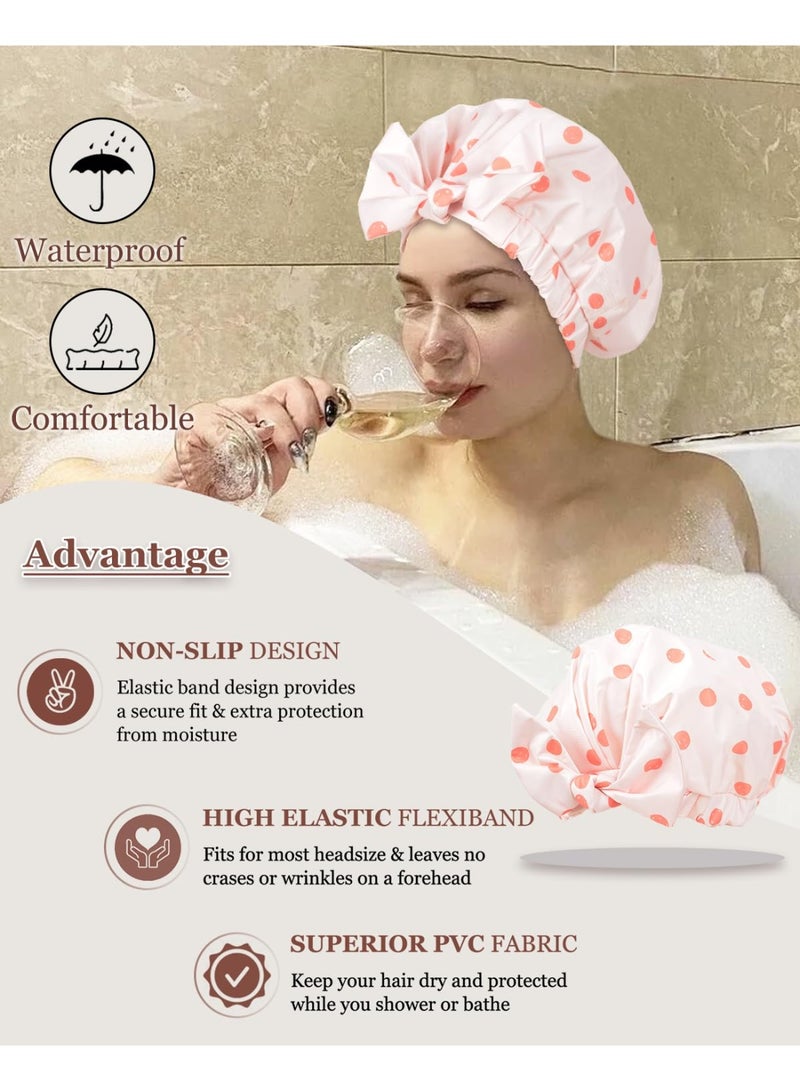 Luvruitaky Shower Cap Luxury Shower Caps for Women Reusable Waterproof Hair Cap for Shower with Adjustable Bowknot Hair Bath Cap (Pink) - Image 3