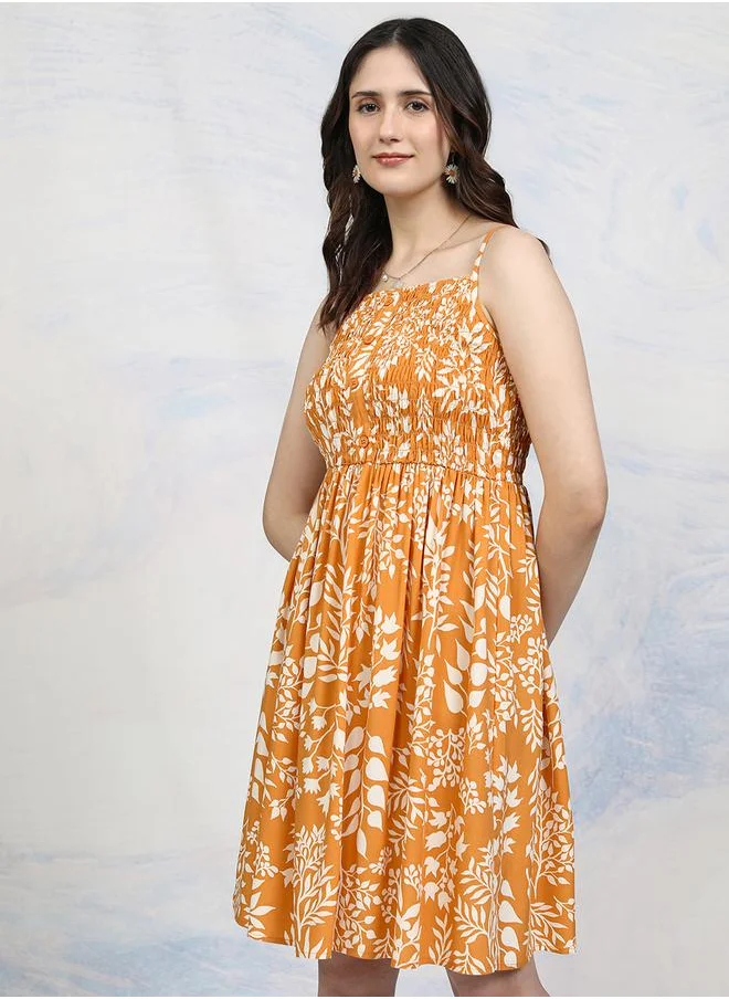 طوكيو توكيز All-Over Floral Print Strappy Mini Dress with Smocked Detail by Styli