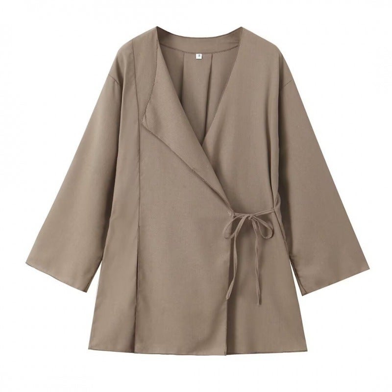 Women'S Linen Kimono Cross Jacket Fashion Trousers Suit For Women - Image 1