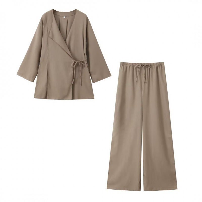 Women'S Linen Kimono Cross Jacket Fashion Trousers Suit For Women - Image 5