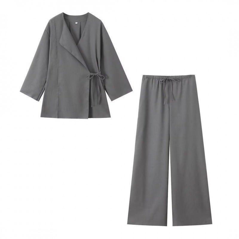 Women'S Linen Kimono Cross Jacket Fashion Trousers Suit For Women - Image 4