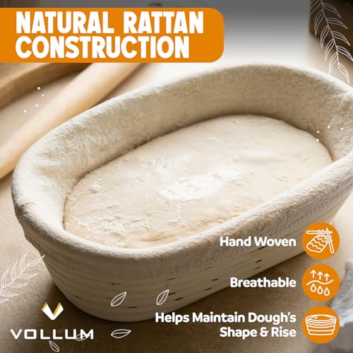 Vollum Banneton Bread Proofing Basket & Liner – 2 lb – 12.25" x 6" x 3.5" Rectangular Brotform – Handmade Rustic Sourdough Bread Baking Supplies, Banneton Basket, Sour Dough Tools, Gifts for Bakers - Image 3