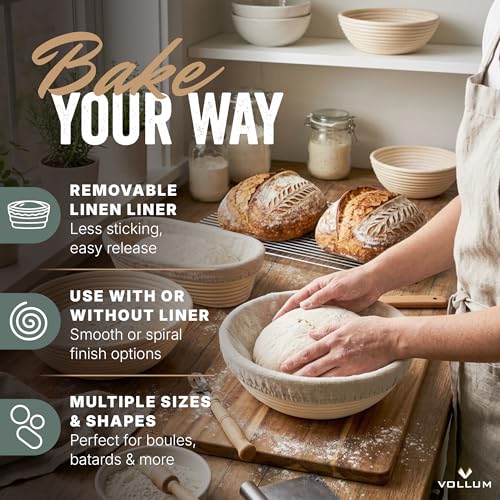 Vollum Banneton Bread Proofing Basket & Liner – 2 lb – 12.25" x 6" x 3.5" Rectangular Brotform – Handmade Rustic Sourdough Bread Baking Supplies, Banneton Basket, Sour Dough Tools, Gifts for Bakers - Image 4