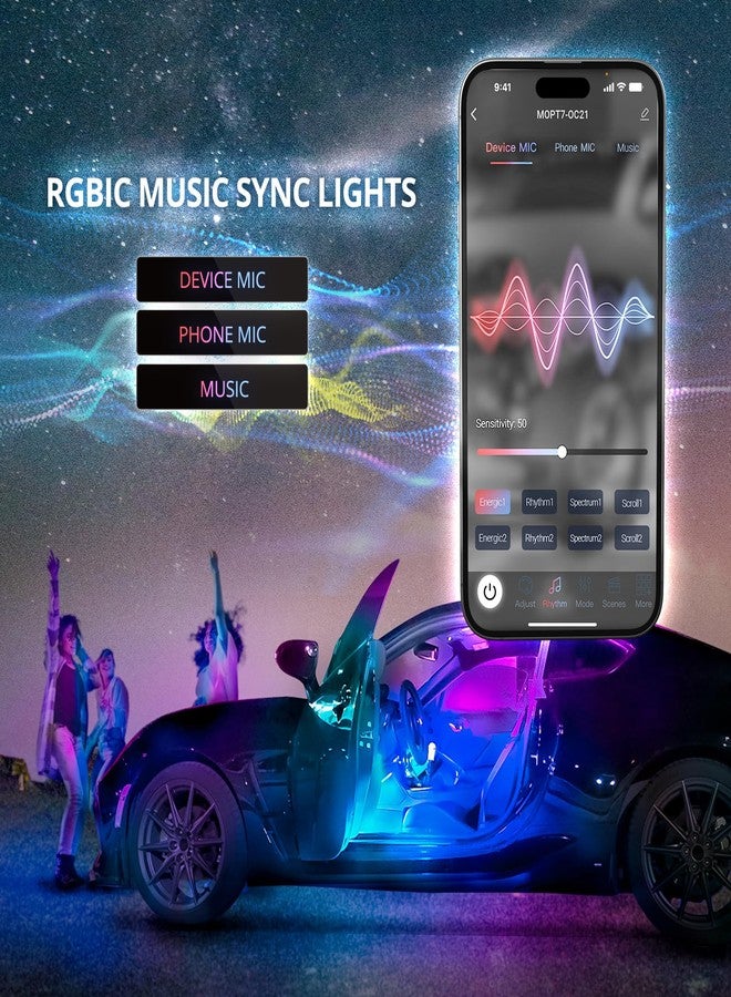 OPT7 Aura DreamColor RGB-IC LED Car Interior Light Strips, 4PC Interior Ambient Lighting Kit, Color Chasing Light Kit w/APP Control & Wireless Remote, Universal for Vehicles SUV Trucks Pickups Van - Image 5