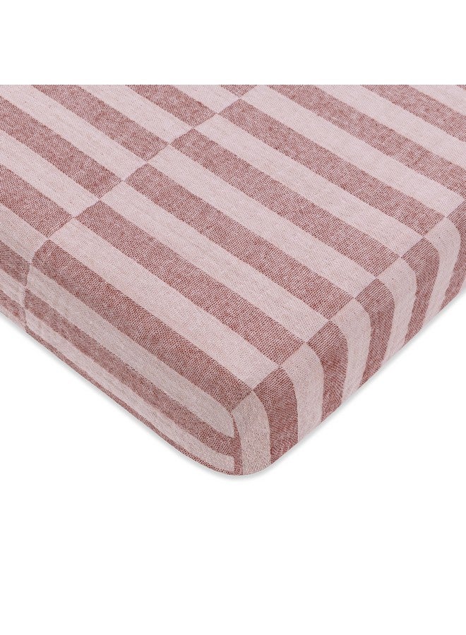 Babyletto 100% Organic Cotton Mini Crib Sheet, GOTS-Certified, Fitted 360°, Ultra-Soft and Breathable Muslin - Maroon Offset Stripe - Image 1