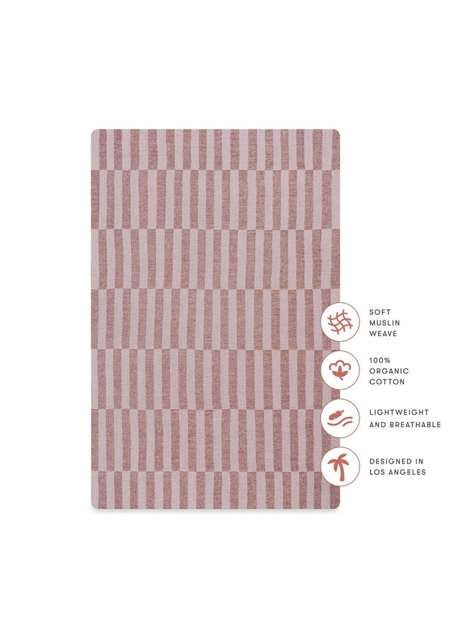 Babyletto 100% Organic Cotton Mini Crib Sheet, GOTS-Certified, Fitted 360°, Ultra-Soft and Breathable Muslin - Maroon Offset Stripe - Image 3