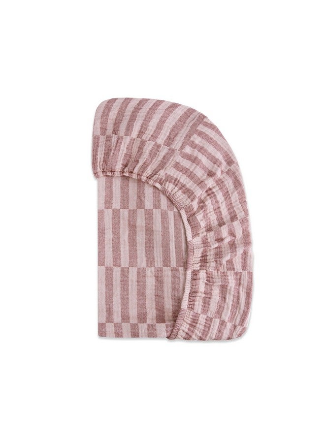 Babyletto 100% Organic Cotton Mini Crib Sheet, GOTS-Certified, Fitted 360°, Ultra-Soft and Breathable Muslin - Maroon Offset Stripe - Image 4