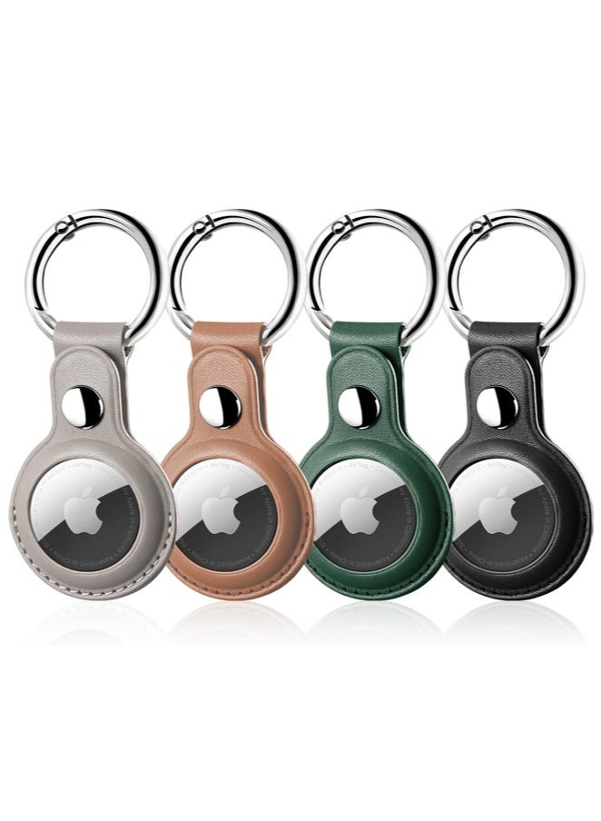 4 Pack Leather Airtag Holder, AirTag Case with Keychain, Anti-Scratch Air Tag Holder AirTags Key Ring Cases Tags Chain Apple AirTag GPS Item Finder Tracker