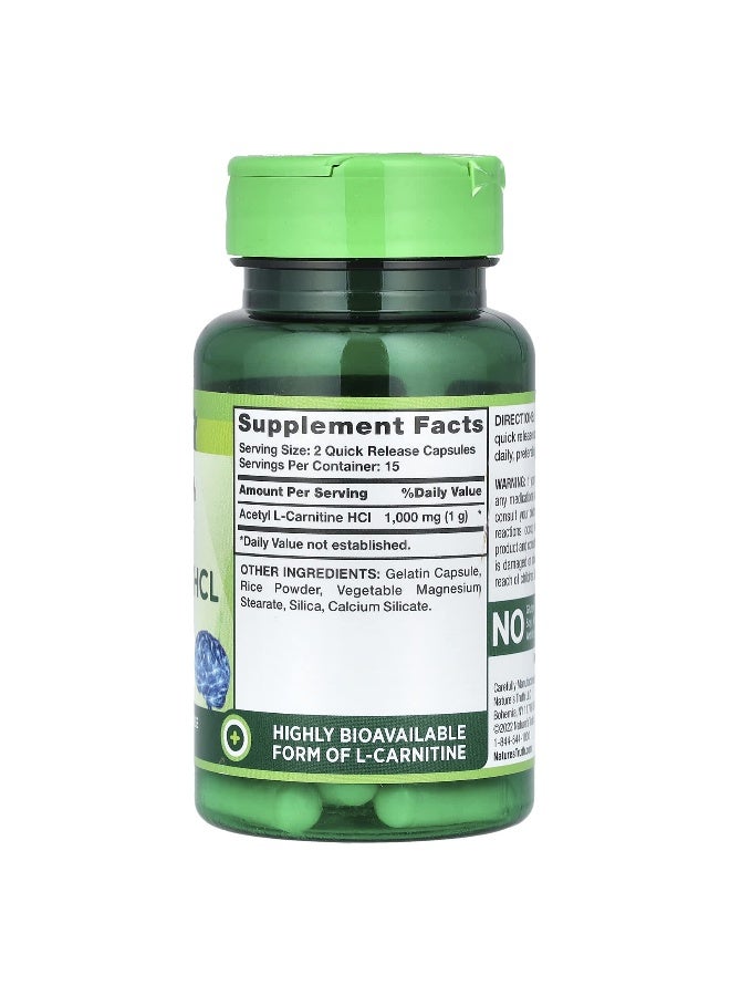 natures truth Nature's Truth, Acetyl L-Carnitine HCL, Super Strength, 1,000 mg, 30 Quick Release Capsules (500 mg per Capsule)  - Image 2
