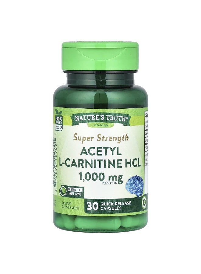 natures truth Nature's Truth, Acetyl L-Carnitine HCL, Super Strength, 1,000 mg, 30 Quick Release Capsules (500 mg per Capsule)  - Image 1