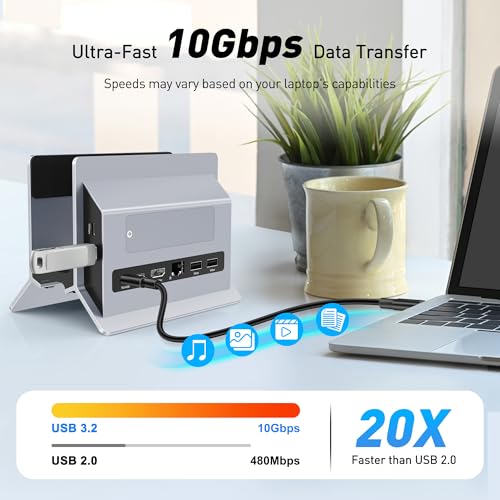 AboveTEK Vertical Laptop Docking Station, Gravity Auto Lock MacBook Stand, Aluminum Laptop Vertical Dock Stand, Silver - Image 4