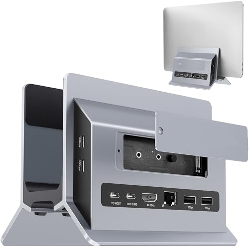 AboveTEK Vertical Laptop Docking Station, Gravity Auto Lock MacBook Stand, Aluminum Laptop Vertical Dock Stand, Silver - Image 1
