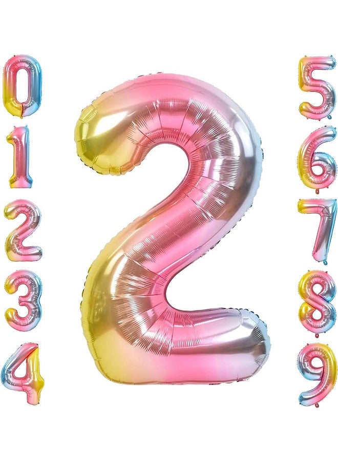 FI - FLICK IN FI - FLICK IN 1 Pc Big Size Number 2 Foil Balloon 32 Inch Large Rainbow Number Foil Balloon Gradient 0 to 9 Number Balloons for Decoration 2nd Birthday Anniversary Decoration Items (Pack of 1, Rainbow)  - Image 1