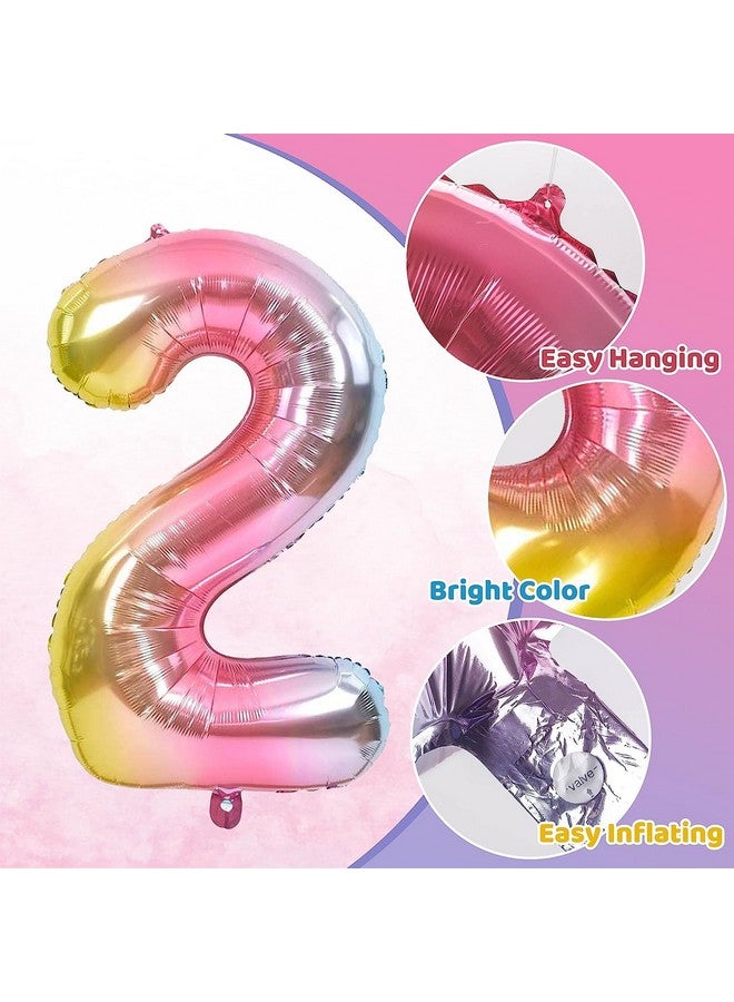 FI - FLICK IN FI - FLICK IN 1 Pc Big Size Number 2 Foil Balloon 32 Inch Large Rainbow Number Foil Balloon Gradient 0 to 9 Number Balloons for Decoration 2nd Birthday Anniversary Decoration Items (Pack of 1, Rainbow)  - Image 2