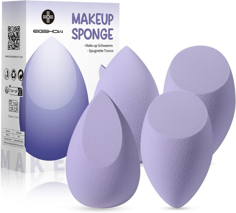 EIGSHOW Makeup Sponge Soft Beauty Blender Foundation Sponge Set 4 PCs LatexFree Wet Dry Cosmetic Sponge for Liquid Cream and Powder M101