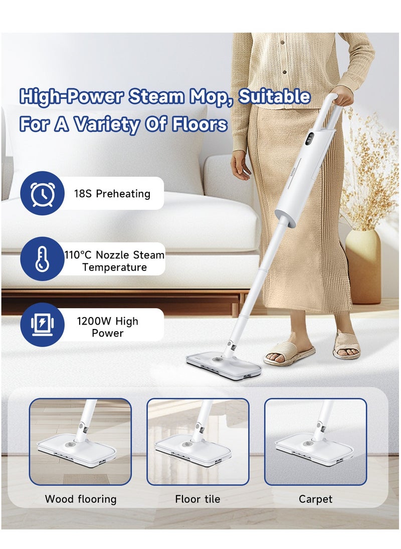 BOMIDI - 1200W High-Power Steam Mop for Multi-Surface Floors (Wood/Tile/Carpet) with Adjustable Steam, 18s Fast Heating, 380mL Visual Tank & Aromatherapy Function - Image 1