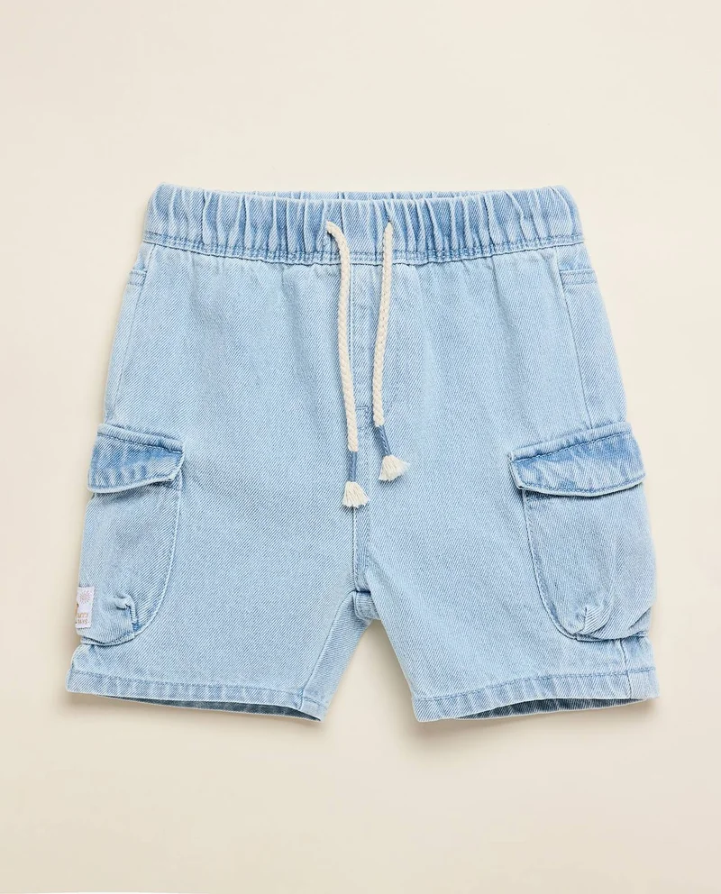 أر أند بي Washed Denim Shorts with Drawstring Waist