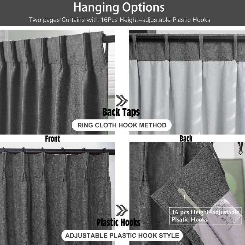 IVAPUPU Thick Linen Blend Pinch Pleated Blackout Curtains for Bedroom - 2 Pages Black Out Grey Curtains 95 Inch Long 2 Panel for Living Room Darkening Thermal Window Curtain Drapes with 16pc Hooks - Image 4