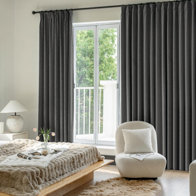 IVAPUPU Thick Linen Blend Pinch Pleated Blackout Curtains for Bedroom - 2 Pages Black Out Grey Curtains 95 Inch Long 2 Panel for Living Room Darkening Thermal Window Curtain Drapes with 16pc Hooks - Image 5