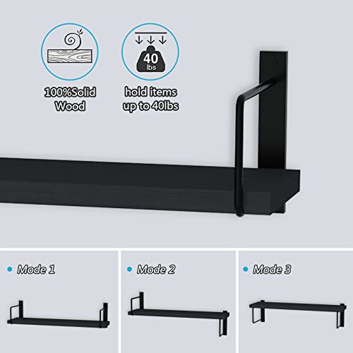 EALLRINEC Floating Shelves - 24 Inch Wall Mounted Set of 3, Rustic Wood Storage Shelves for Living Room (Black) - Image 5