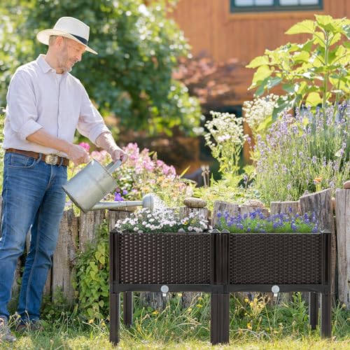 HAPPYGRILL Outdoor Raised Garden Bed, 2 Raised Planter Box with Removable Legs & Brackets, Self-Watering System, Drainage Holes, Raised Beds for Gardening, Vegetables, Fruits, Flowers, Herbs - Image 2