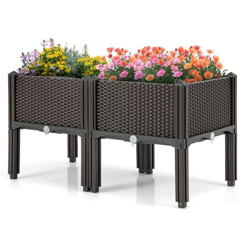 HAPPYGRILL Outdoor Raised Garden Bed, 2 Raised Planter Box with Removable Legs & Brackets, Self-Watering System, Drainage Holes, Raised Beds for Gardening, Vegetables, Fruits, Flowers, Herbs - Image 1