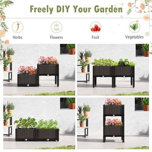 HAPPYGRILL Outdoor Raised Garden Bed, 2 Raised Planter Box with Removable Legs & Brackets, Self-Watering System, Drainage Holes, Raised Beds for Gardening, Vegetables, Fruits, Flowers, Herbs - Image 5