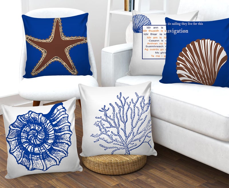 AEROHAVEN Premium Set of 5 Digital Printed Hand Stitched Throw Pillow/Cushion Covers - (White & Blue, 16 x 16 Inch, CC184) - Image 1