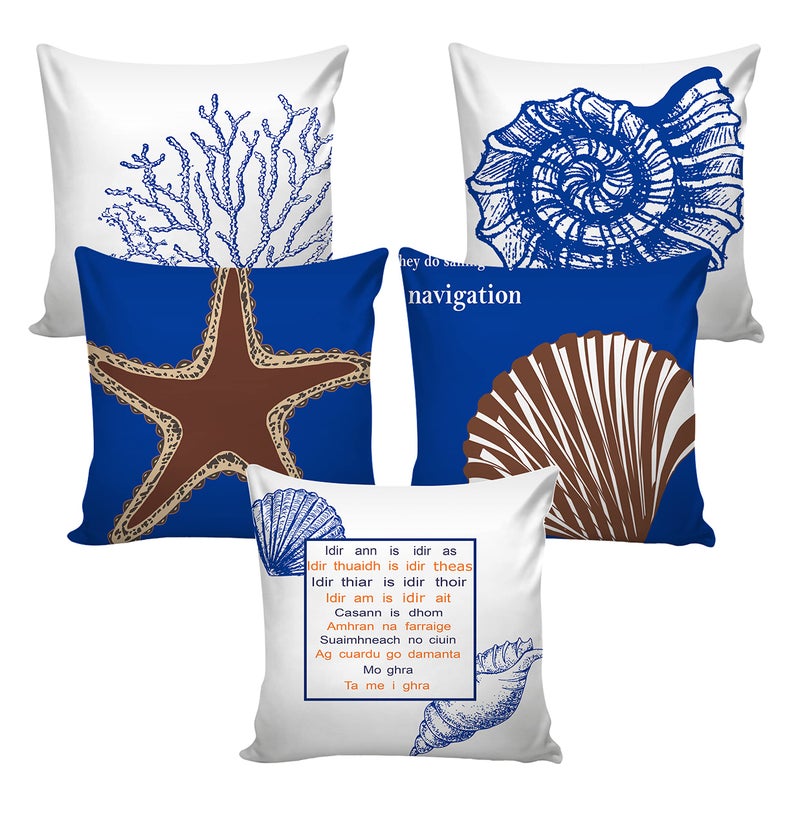 AEROHAVEN Premium Set of 5 Digital Printed Hand Stitched Throw Pillow/Cushion Covers - (White & Blue, 16 x 16 Inch, CC184) - Image 2
