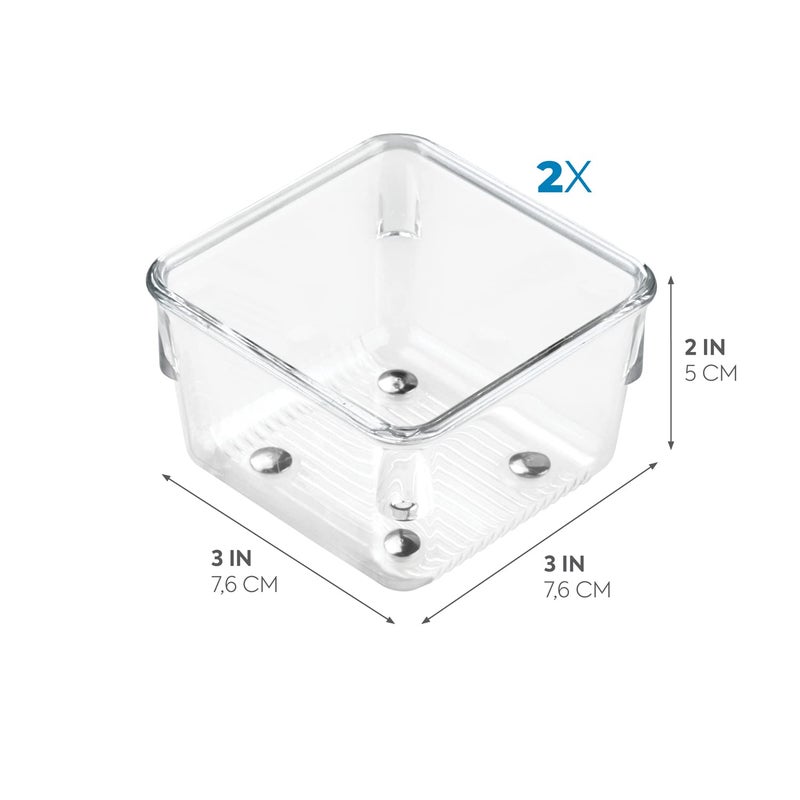 InterDesign iDesign Linus Plastic Drawer Organizer, Storage Container for Vanity, Bathroom, Kitchen Drawers, 3" x 3" x 2", Set of 2, Clear - Image 2