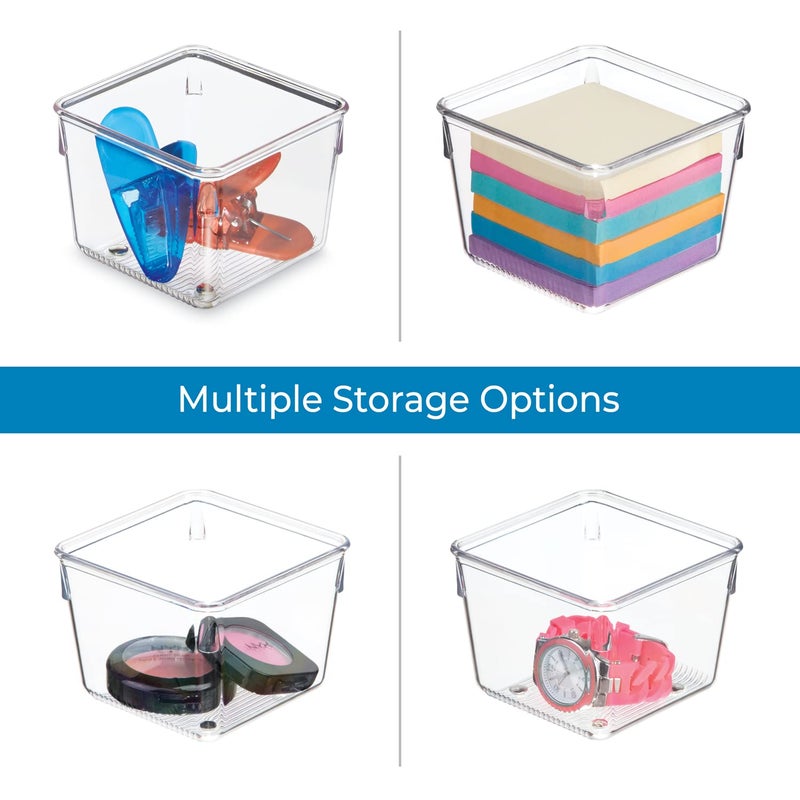 InterDesign iDesign Linus Plastic Drawer Organizer, Storage Container for Vanity, Bathroom, Kitchen Drawers, 3" x 3" x 2", Set of 2, Clear - Image 5