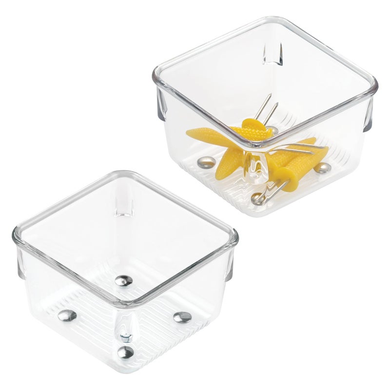 InterDesign iDesign Linus Plastic Drawer Organizer, Storage Container for Vanity, Bathroom, Kitchen Drawers, 3" x 3" x 2", Set of 2, Clear - Image 1