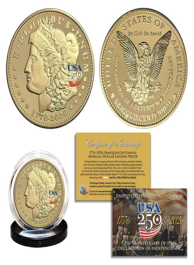 Merrick Mint America 250th Anniversary 1776-2026 Morgan Dollar Golden Proof Privy Medallion Coin USA 250 - Image 2