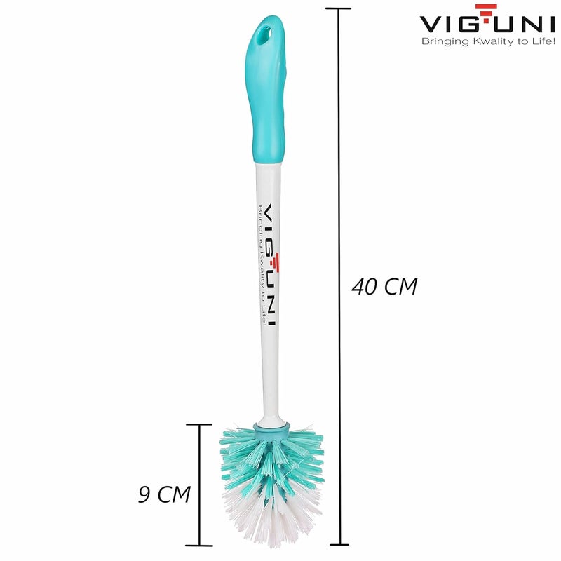 VIGUNI Viguni Toilet Cleaning Brush Crazy POP Pack of 2 Heavy Duty Round Bristles 44cm Long Handle Superior PET Fiber Bristles Specially Designed Round Toilet Brush for Cleaning Aqua Green - Image 2