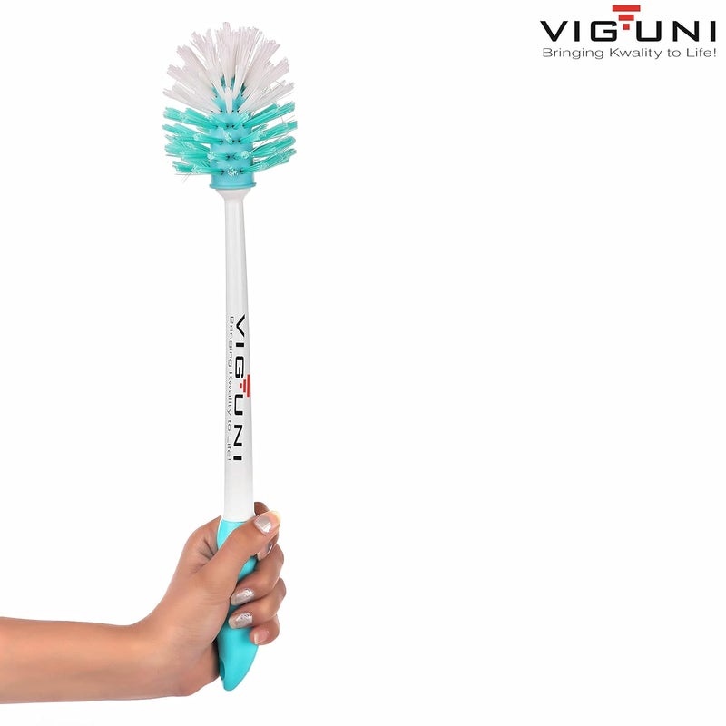 VIGUNI Viguni Toilet Cleaning Brush Crazy POP Pack of 2 Heavy Duty Round Bristles 44cm Long Handle Superior PET Fiber Bristles Specially Designed Round Toilet Brush for Cleaning Aqua Green - Image 5