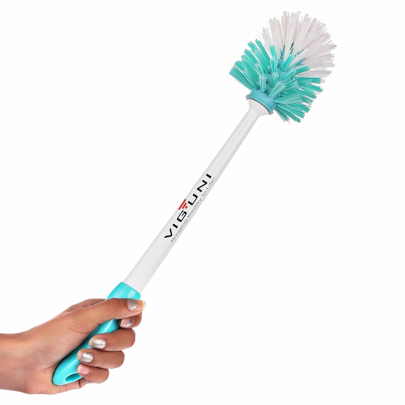 VIGUNI Viguni Toilet Cleaning Brush Crazy POP Pack of 2 Heavy Duty Round Bristles 44cm Long Handle Superior PET Fiber Bristles Specially Designed Round Toilet Brush for Cleaning Aqua Green - Image 1