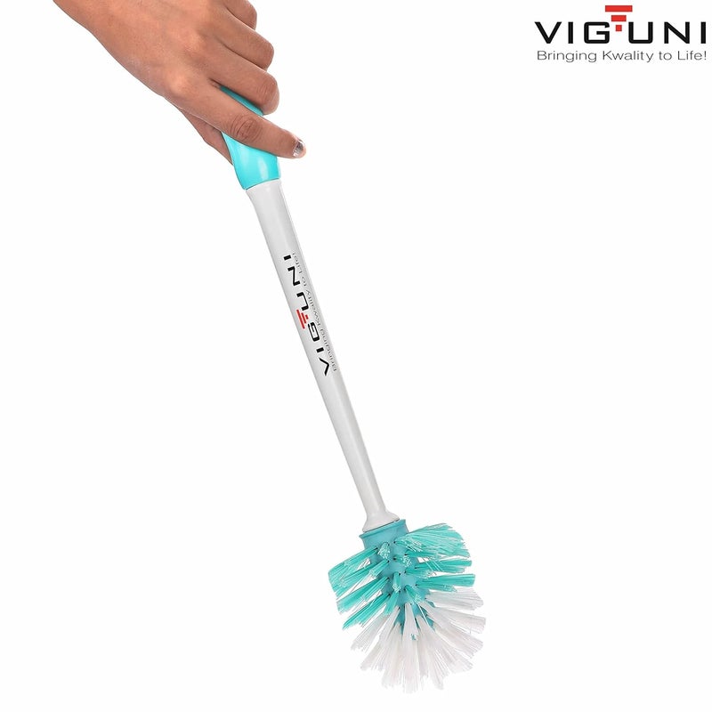 VIGUNI Viguni Toilet Cleaning Brush Crazy POP Pack of 2 Heavy Duty Round Bristles 44cm Long Handle Superior PET Fiber Bristles Specially Designed Round Toilet Brush for Cleaning Aqua Green - Image 3