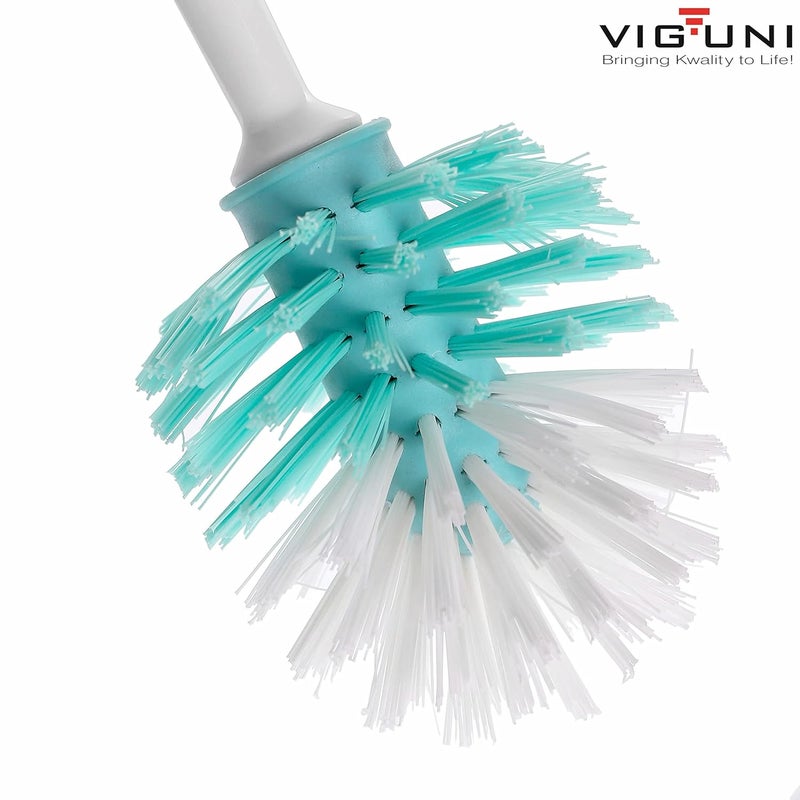 VIGUNI Viguni Toilet Cleaning Brush Crazy POP Pack of 2 Heavy Duty Round Bristles 44cm Long Handle Superior PET Fiber Bristles Specially Designed Round Toilet Brush for Cleaning Aqua Green - Image 4