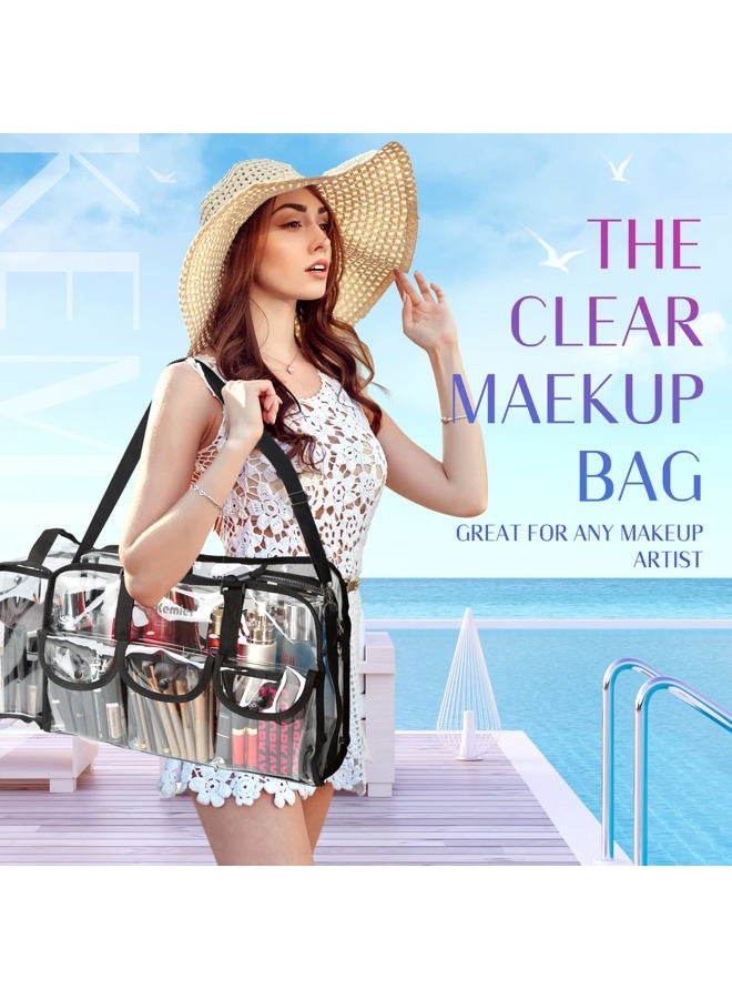 Kemier Clear Travel Makeup Bag with 6 External Pockets,Cosmetic Organizer Case with Shoulder Strap,Large  - Image 4