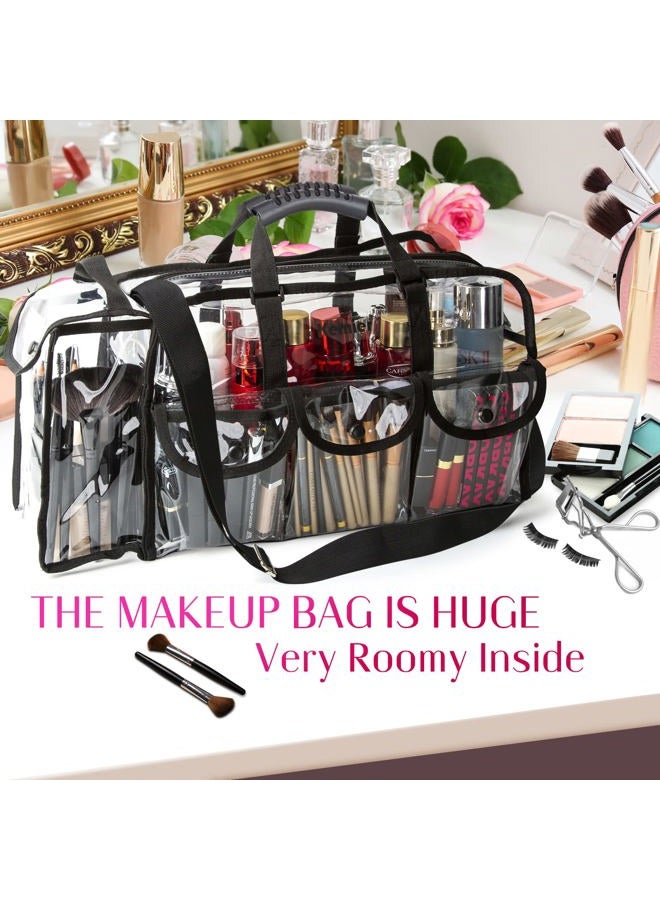 Kemier Clear Travel Makeup Bag with 6 External Pockets,Cosmetic Organizer Case with Shoulder Strap,Large  - Image 1