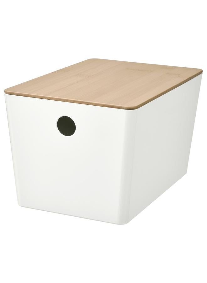 erorex Box with lid, white/bamboo, 18x26x15 cm - Image 1