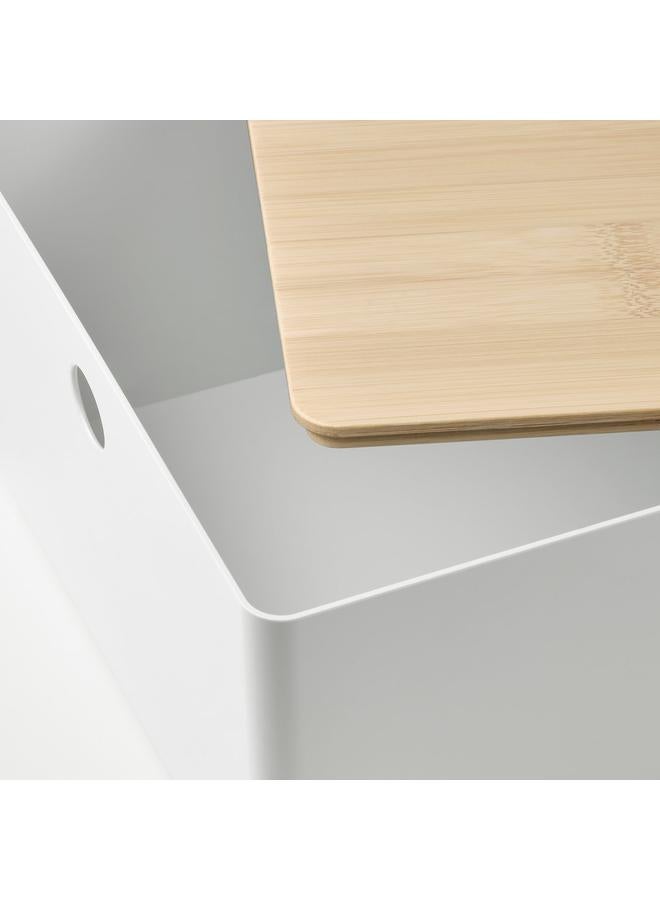 erorex Box with lid, white/bamboo, 18x26x15 cm - Image 4