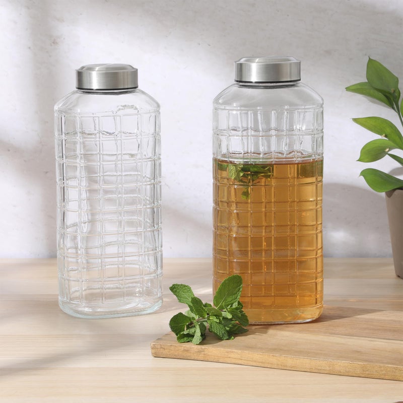 Gibson Home Whistler Peak 2 Pack 64 OZ (1.9 Liters) Large Embossed Reusable Glass Bottles w/Airtight Leakproof Stainless Steel Lid, Pitcher for Water, Milk, Juice - Dishwasher Safe - Image 5