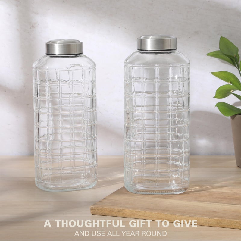 Gibson Home Whistler Peak 2 Pack 64 OZ (1.9 Liters) Large Embossed Reusable Glass Bottles w/Airtight Leakproof Stainless Steel Lid, Pitcher for Water, Milk, Juice - Dishwasher Safe - Image 4