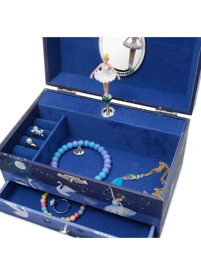 JewelKeeper - صندوق تخزين مجوهرات موسيقي للبنات بتصميم سحب سوان ليك مع درج قابل للسحب - Image 1
