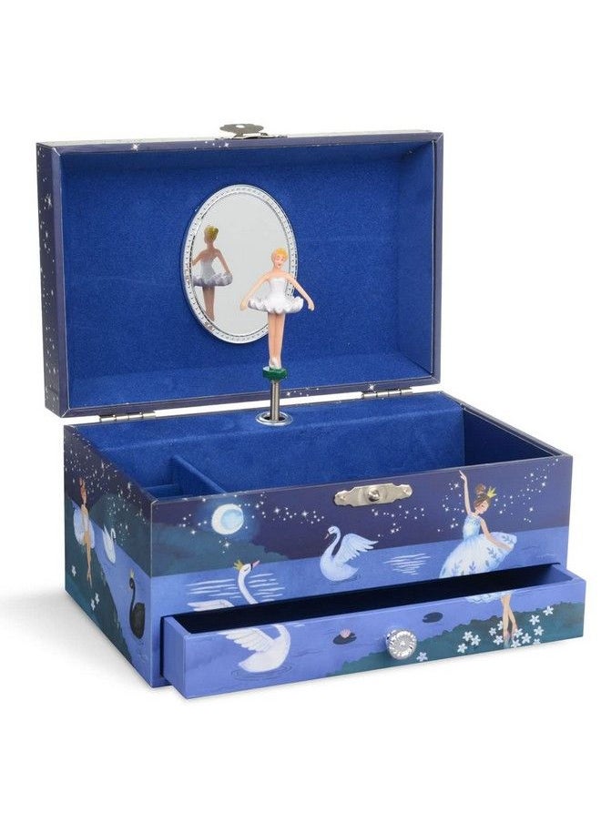JewelKeeper - صندوق تخزين مجوهرات موسيقي للبنات بتصميم سحب سوان ليك مع درج قابل للسحب - Image 1